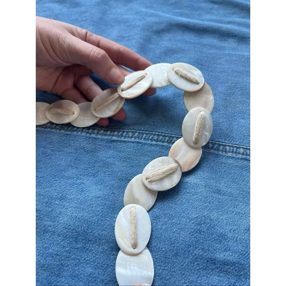 VTG Mother of Pearl Shell Tie Belt Boho Coastal Mermaid Resort Waist Sash 68